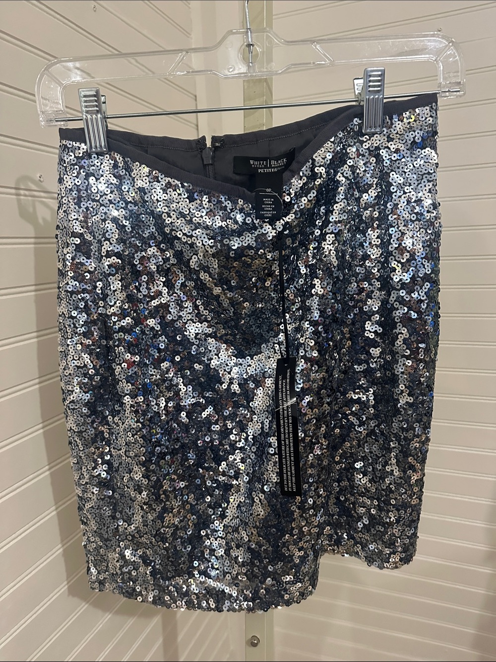 White House Black Market Silver Sequin Mini Skirt 0P new!